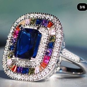ring blue pink white sapphires .925 sterling Sz7